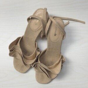 Lerroude Selena Ruffle Sandal -- Beige, Size 9